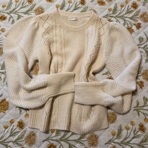 Anthropologie Lambswool Crochet Sweater M